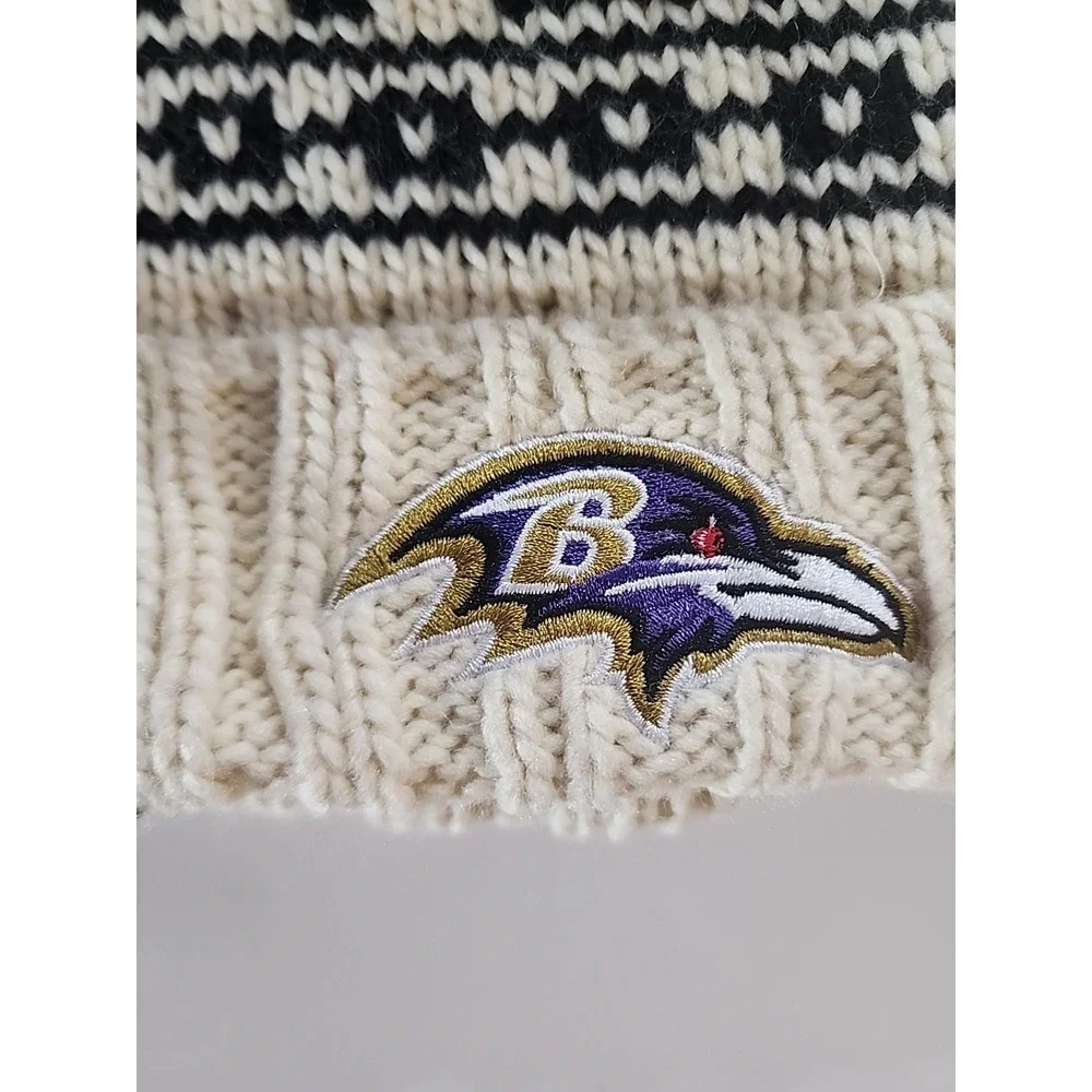 Baltimore Ravens Team Apparel Knit Beanie‎ & Gloves Set Cream NWT